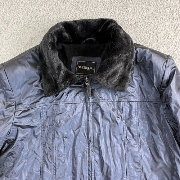 Outbrook Womens Faux Fur Collar Zip Jacket Midnight Blue Size Large Pockets - Picture 3 of 10